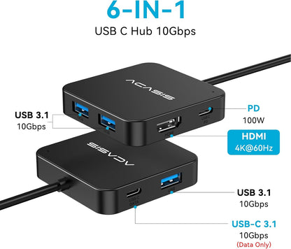 ACASIS USB C Hub 10Gbps, Multiport Adapter with 4K 60Hz HDMI, 100W Power Delivery, USB A3.2 Data Port, USB C to HDMI Adapter for MacBook, Dell, Lenovo, Surface, iPad PRO, XPS(Black)