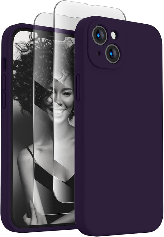 FireNova Designed for iPhone 14 Case, Silicone Upgraded [Camera Protection] Phone Case with [2 Screen Protectors], Soft Anti-Scratch Microfiber Lining Inside, 6.1 inch, Purple
