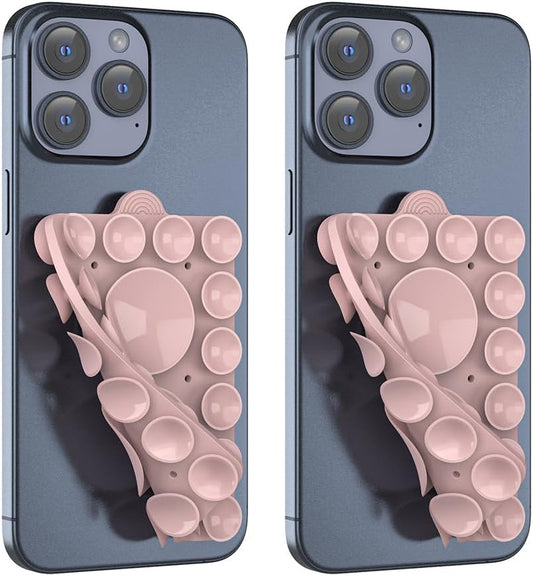 Silicone Suction Phone Holder Mount,Silicon Adhesive Phone Accessory for iPhone and Android, Hands-Free Mirror Shower Phone Holder,TikTok Videos and Selfies (Light Pink 2Pack, Double Sided)