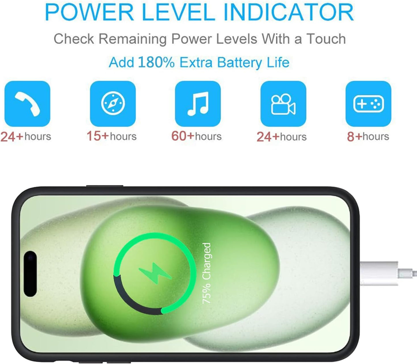 Battery Case for iPhone 15, Upgraded 10000mAh Portable Protective Charging Case with Wireless Charging Compatible with iPhone 15 (6.1 inch) Rechargeable Battery Pack Charger Cover with Carplay (Black)