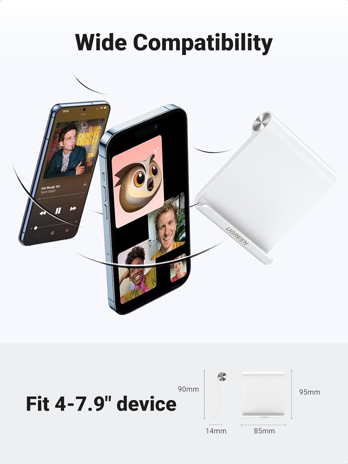 UGREEN Cell Phone Stand for Desk Phone Holder Foldable Portable Adjustable Compatible with iPhone 16 15 14 13 Pro Max, iPhone 12 11 Plus SE XS XR 8 7, Office Desk Travel Accessories, White