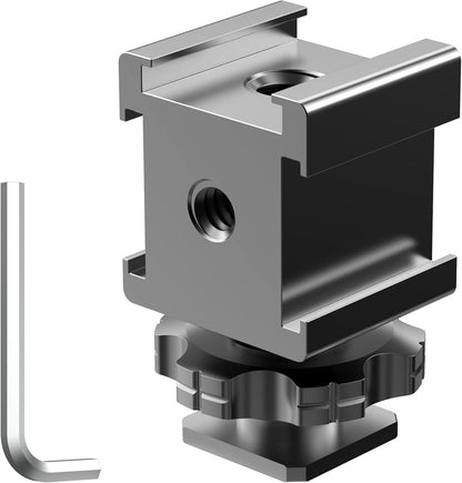 Triple Cold Shoe Mount Cold Shoe Adapter, 360 Degree Swivel Aluminum Camera Hot Shoe Extension Bracket with 3 Port Cold Shoe Mounts for Camera Cage Flash LED Light Monitor Microphone