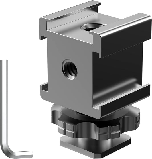 Triple Cold Shoe Mount Cold Shoe Adapter, 360 Degree Swivel Aluminum Camera Hot Shoe Extension Bracket with 3 Port Cold Shoe Mounts for Camera Cage Flash LED Light Monitor Microphone