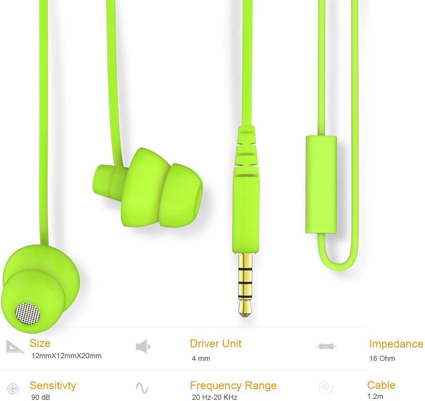 MAXROCK (TM Total Soft Silicon Headphones with Mic Sleep Travel Choice for Cellphones Tablets and 3.5mm Jack (Green)