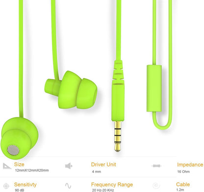 MAXROCK (TM Total Soft Silicon Headphones with Mic Sleep Travel Choice for Cellphones Tablets and 3.5mm Jack (Green)