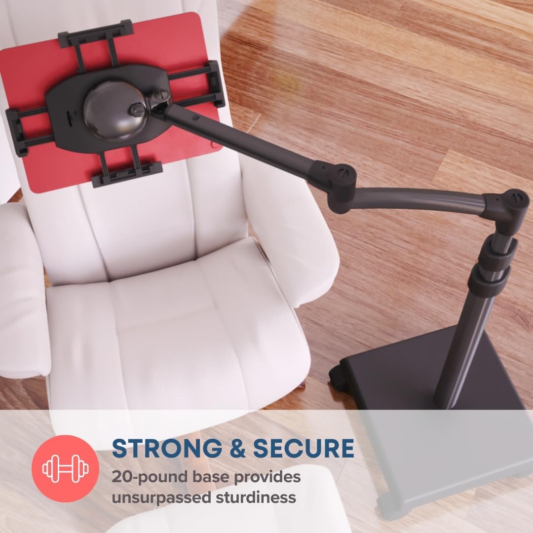 Levo G2 Deluxe Tablet Floor Stand with 5-Axis Arm for iPad, Kindle, Samsung, Universal Fit Adjustable Height 30-56 Inches Hands-Free Use in Bed, Sofa, Office Gunmetal Grey