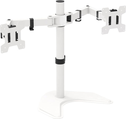 WALI Dual Monitor Stand, Free Standing Desk Mount for 2 Monitors up to 27 inch, 22 lbs. Weight Capacity per Arm, Fully Adjustable with Max Mounting Pattern 100x100mm (MF002-W), White