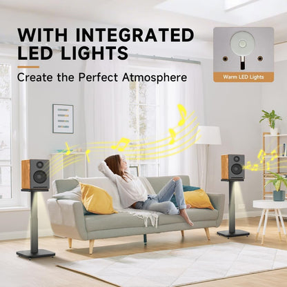 Universal Bookshelf Speaker Stands Pair - CNFRD Adjustable Height Floor Stands for Surround Sound - Holds 25lbs for Studio, Home Theater System - Tool-Free Assembly