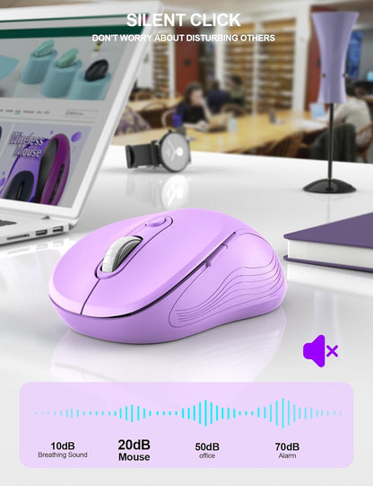 Trueque Wireless Mouse for Laptop, 2.4GHz Ergonomic Computer Mouse with Back & Forward Buttons, 3-Level DPI, 6 Buttons, Optical USB Cordless Mice for Windows Chromebook MacBook PC (Lavender)
