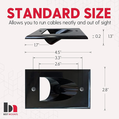 BestMounts - 2 Pack Inner Nose Behind Wall Cable Management TV Cord Hider for Wall Mounted TV - Single Gang Low Voltage Recessed Wall Plates Cable Pass Through for Wires, HDTV, HDMI (Black)