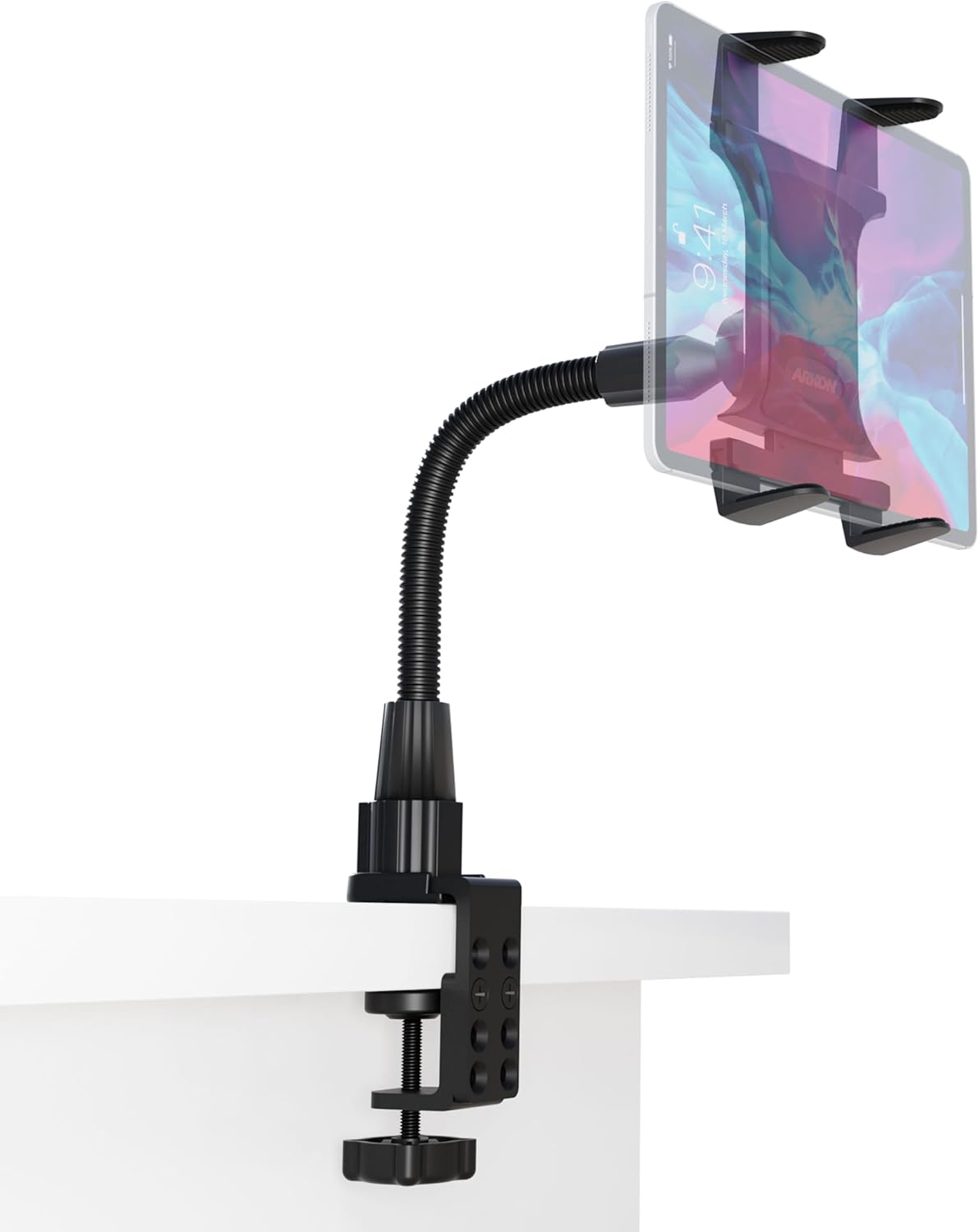 ARKON Mounts - Heavy Duty Tablet Holder with Clamp Mount and 12-Inch Bendable Gooseneck Arm | Versatile Tablet Stand with Easy Install & Durable Support | Securely fits iPad, Galaxy, Note, and more