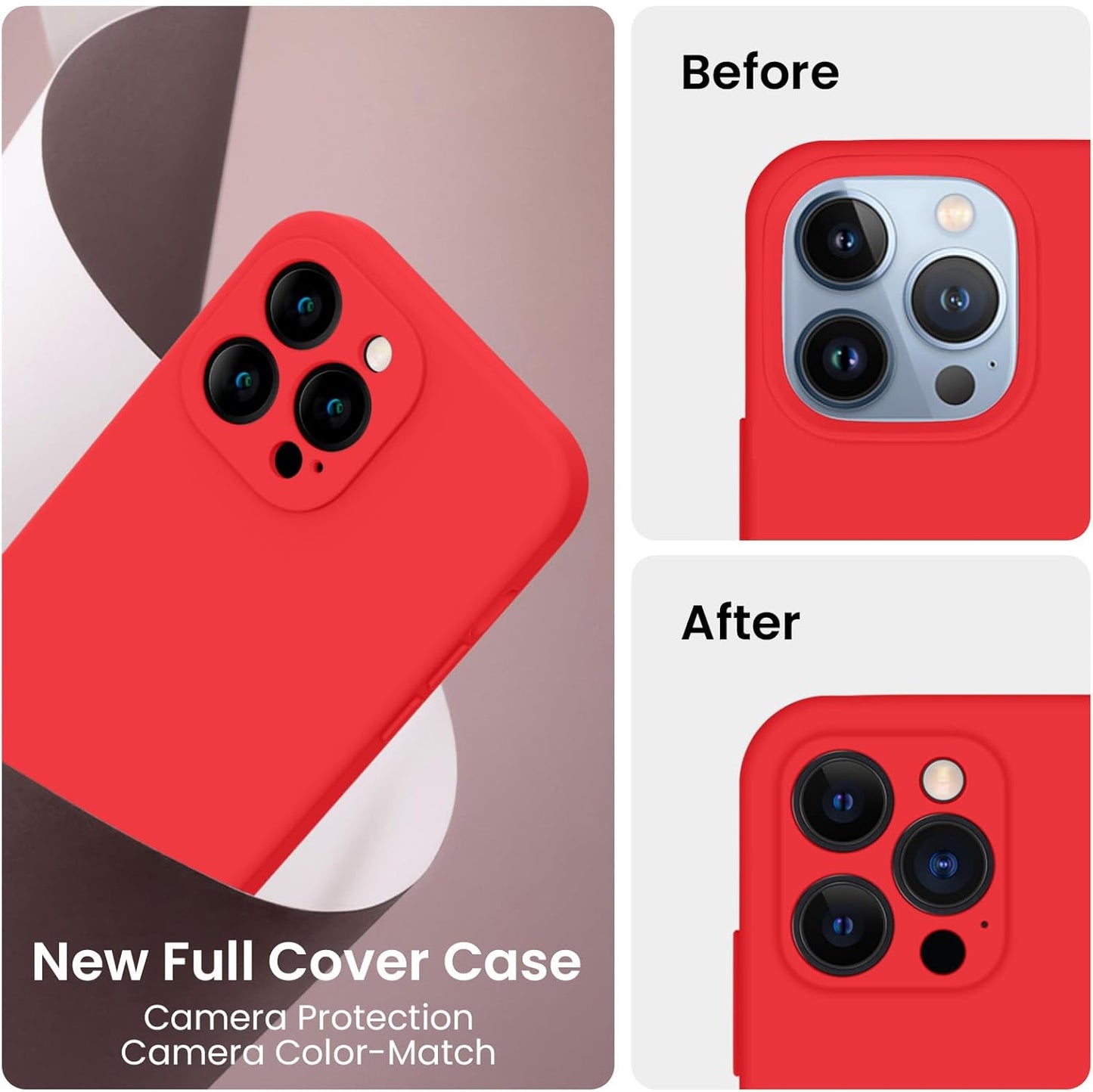 FireNova Designed for iPhone 13 Pro Case, Silicone Upgraded [Camera Protection] Phone Case with [2 Screen Protectors], Soft Anti-Scratch Microfiber Lining Inside, 6.1 inch, Red
