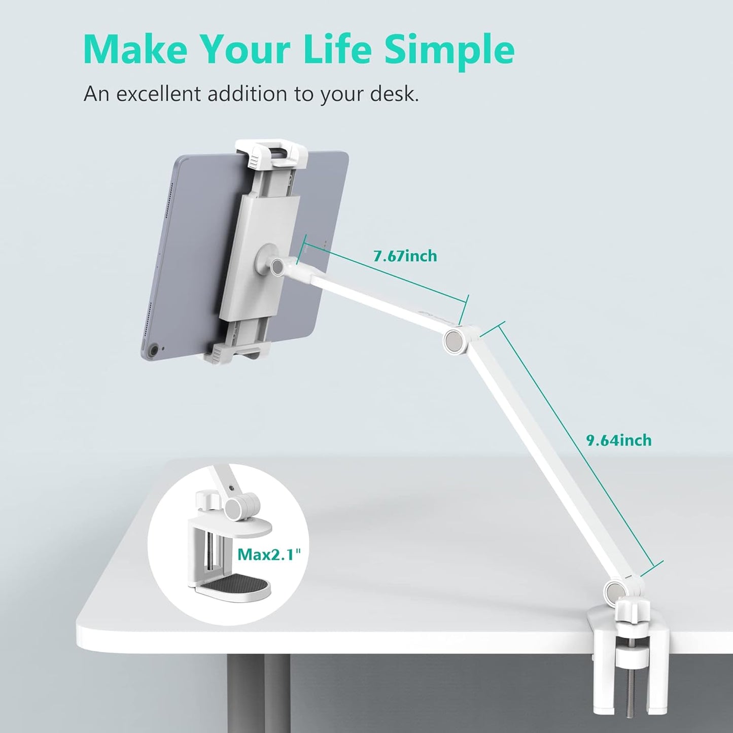 iPad Desk Mount, Tablet Holder, Multi-Angle Adjustable Tablet Stand for 4.7''- 13'' Screen Microsoft Surface Pro Series, iPad Series(White)