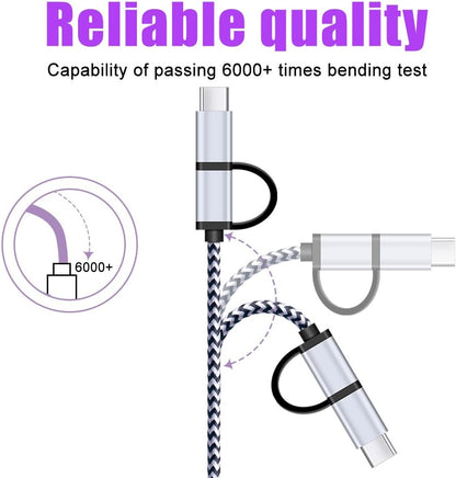 USB C Cable, SIXSIM 3Pack 6Ft 2 in 1 Cable Type C Charger Cable Nylon Braided USB A and Micro USB Cable for iPhone 16/16 Pro/16 Pro Max, Samsung Galaxy S24 S23 Ultra S22 S21 Plus, More Android Devices