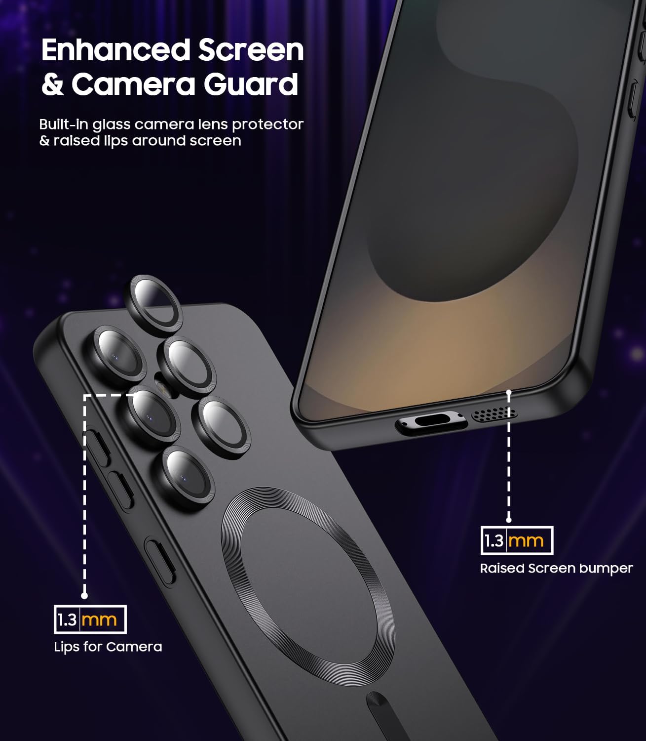 Magnetic for Samsung Galaxy S25 Case [Compatible with MagSafe][Built-in Camera Lens Protector] Slim Soft Silicone Bumper Shockproof Metallic Luster Phone Shell (Black)