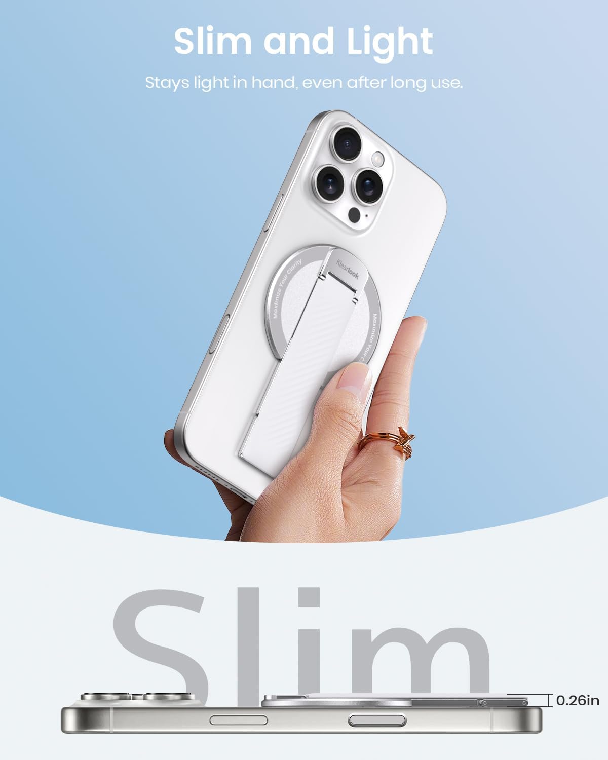 2025 Klearlook for MagSafe Phone Grip with Silicone Finger Strap, Removable Magnetic Phone Ring Holder with Adjustable Kickstand, Finger Phone Ring Grip for iPhone 16/15/14/13/12 Series, White