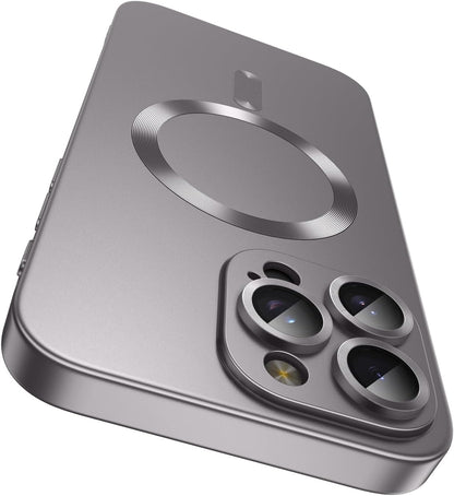 Magnetic for iPhone 16 Pro Case [Compatible with MagSafe][Built-in Camera Lens Protector] Slim Soft Silicone Bumper Shockproof Metallic Phone Case (Titanium Gray)