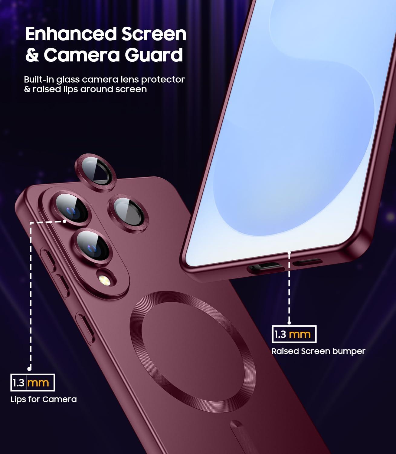 Magnetic for Samsung Galaxy S25 Edge Case [Compatible with MagSafe][Built-in Camera Lens Protector] Slim Soft Silicone Bumper Shockproof Metallic Luster Phone Case (Burgundy)