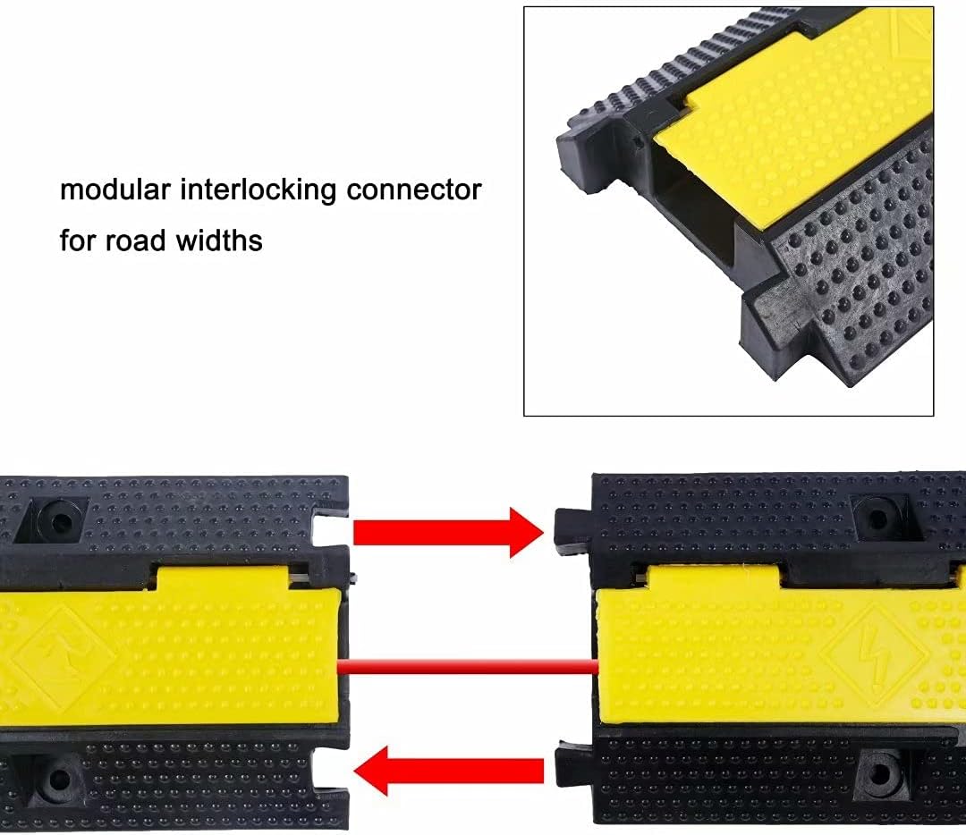 Rubber Cable Ramp Cord Cover Cable Protector Ramps Wire Hose Protective 1 Channel 22000Lbs Load Capacity Traffic Speed Bump for Asphalt Concrete Gravel Driveway Indoor Outdoor, 3 Pack