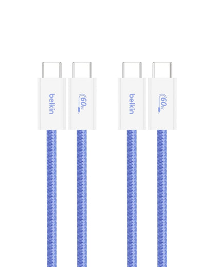 Belkin USB C to USB C Cable 2-Pack, 3.3ft, 60W - Type C Charger, iPhone Charger Cord, Soft, Braided, Flexible for iPhone 16, Galaxy S25, Pixel 9, Airpods, iPad Pro & More, Travel Essentials - Blue
