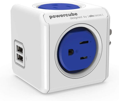USB Wall Plug, Allocacoc PowerCube |Original|, 4 Outlets and 2 USB Ports, Cell Phone Charger, Power Adapter, Surge Protection, Compact for Travel, Home and Office, Space Saving, ETL Certified