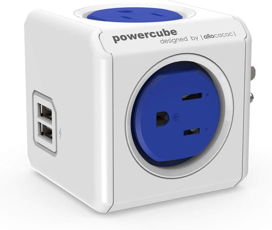 USB Wall Plug, Allocacoc PowerCube |Original|, 4 Outlets and 2 USB Ports, Cell Phone Charger, Power Adapter, Surge Protection, Compact for Travel, Home and Office, Space Saving, ETL Certified