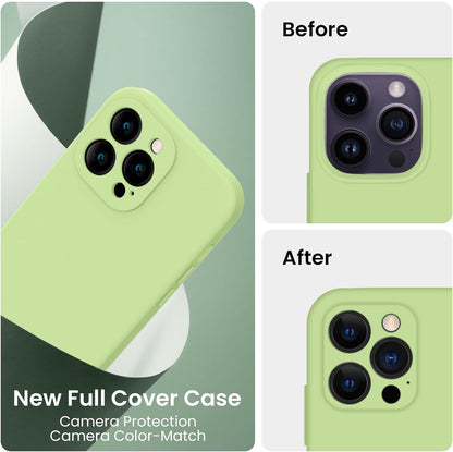 FireNova for iPhone 14 Pro Case, Silicone Upgraded [Camera Protection] Phone Case with [2 Screen Protectors], Soft Anti-Scratch Microfiber Lining Inside, 6.1 inch, Tea Green