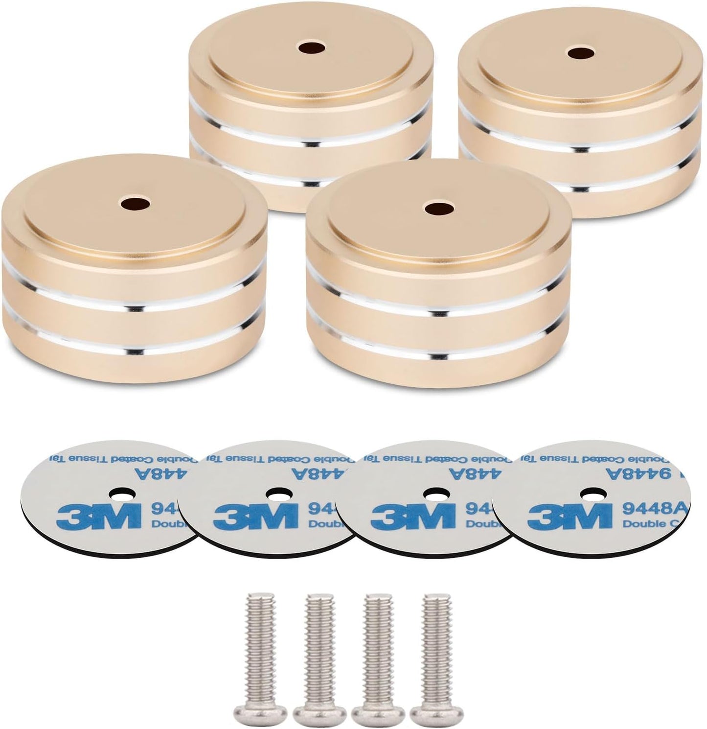 Monosaudio 4Pcs Audio Isolation Feet Turntable Feet 40x20mm Turntable Isolation Pad Replacement with Non-Slip Rubber Ring/3M Adhesives/M4 Screw for Speakers,Subwoofers,Amplifier,Turntable（Rose Gold）