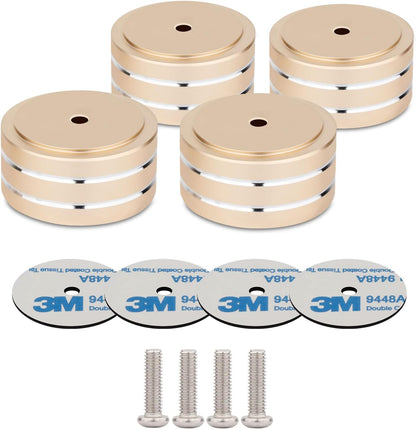 Monosaudio 4Pcs Audio Isolation Feet Turntable Feet 40x20mm Turntable Isolation Pad Replacement with Non-Slip Rubber Ring/3M Adhesives/M4 Screw for Speakers,Subwoofers,Amplifier,Turntable（Rose Gold）
