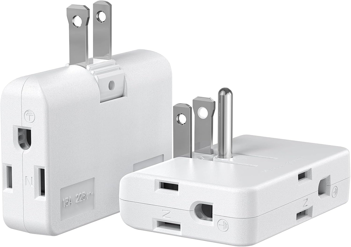 2-Prong/3-Prong Swivel Adapter, Polarized Grounding Converter with Flat Wall Plug, Fireproof 3-Outlet for Home Use (2 Pack)