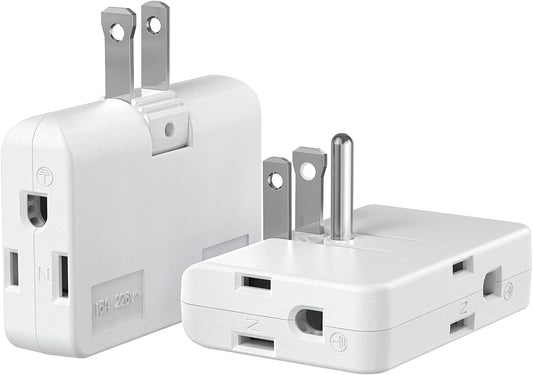 2-Prong/3-Prong Swivel Adapter, Polarized Grounding Converter with Flat Wall Plug, Fireproof 3-Outlet for Home Use (2 Pack)