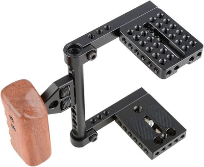 CAMVATE DSLR Video Camera Cage Stabilizer Rig with Wooden Handle Compatible for Camera Accessories - 1392