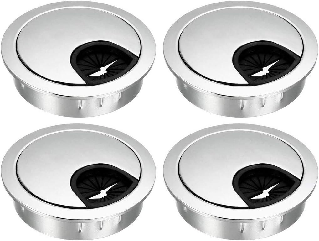 uxcell Cable Hole Cover, 2Inch/50mm Zinc Alloy Desk Wire Cord Cable Grommets Hole Cover for Office PC Desk Cable Cord Organizer, 4Pcs Bright Silver