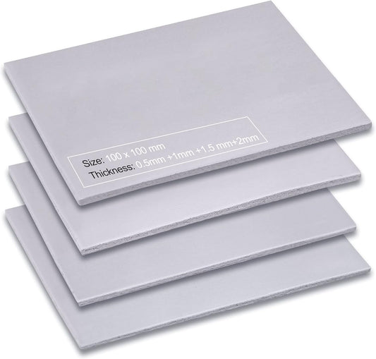 Aairhut 4 Pack 13 W/m.K Thermal Pads, 100 x 100 mm 0.5 mm+1 mm+1.5 mm+2 mm Silicone Cooling Pad Non Conductive Heat Resistance Extreme Odyssey Cover with Dual Self-Adhesive Films for PC Laptop PS4