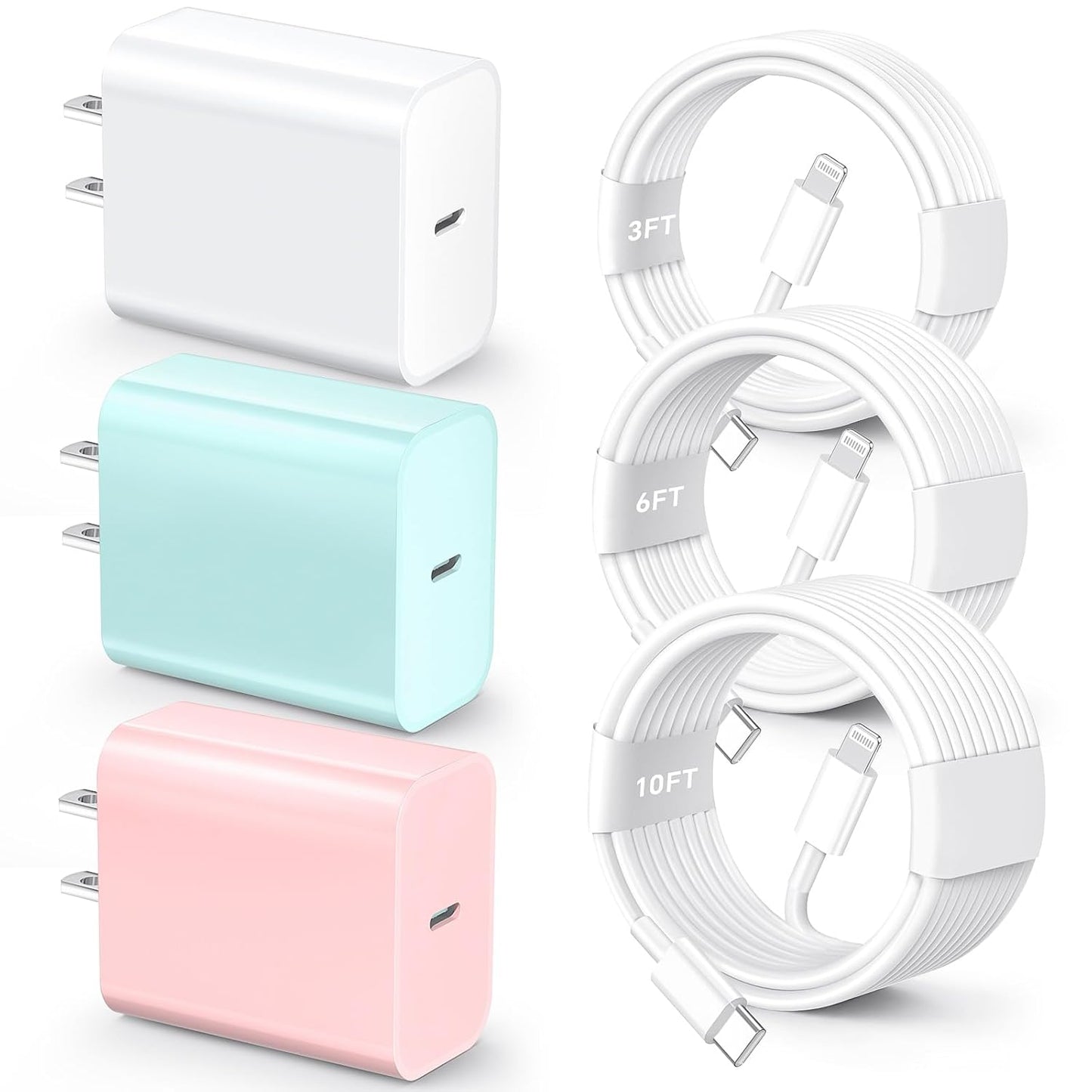 for iPhone 14 13 12 11 Fast Charger, [MFi Certified] 3 Pack 20W USB C Charger Block with 3FT&6FT&10FT USB C to ightning Fast Charging Cable Compatible with iPhone 14/13/12/11/Pro/Pro Max/Xs/Xr/X