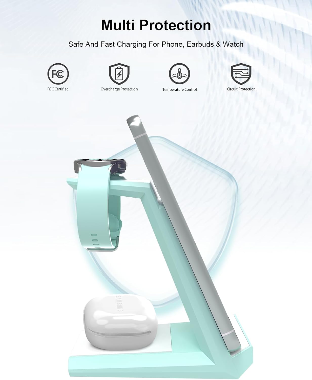 Wireless Charger for Samsung Charging Station - NANAMI 3 in 1 Android Phone Trio Multiple Devices Charger for Samsung S25 S24 S23 Ultra/Galaxy S22 /S21/Z Flip 5/Fold 5/Buds, Galaxy Watch 6/5 Pro/4