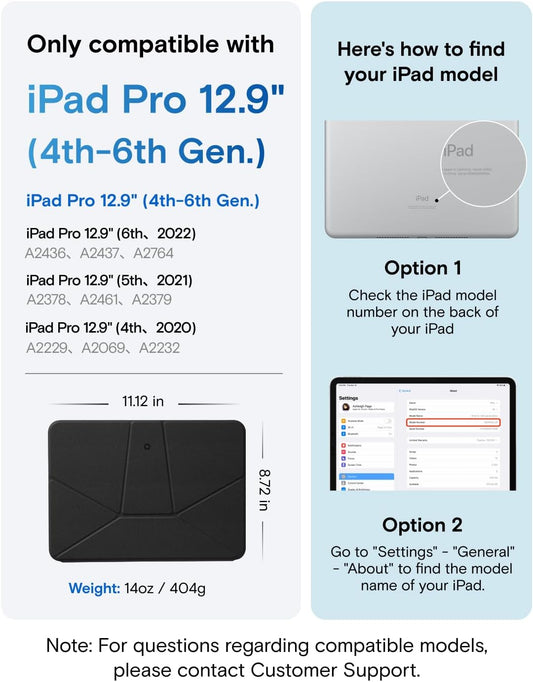 MOFT Dynamic Folio Case for iPad Pro 12.9 -inch (6th/5th/4th Generation, 2022/2021/2020), Silm Magnetic Stand Case with 20+ Viewing Angles, Auto Wake/Sleep, Ultra Thin, Jet Black