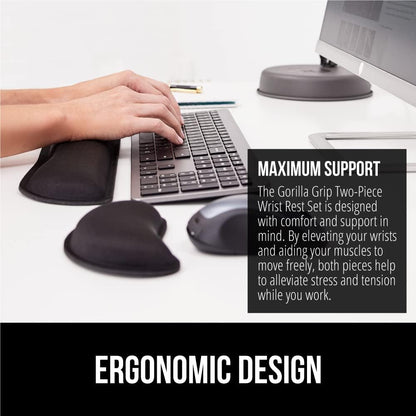 GORILLA GRIP Silky Memory Foam Wrist Rest for Computer Keyboard, Mouse, Ergonomic Design for Typing Pain Relief, Desk Pads Support Hand and Arm, Mousepad Rests, Stain Resistant, 2 Piece Pad, Black