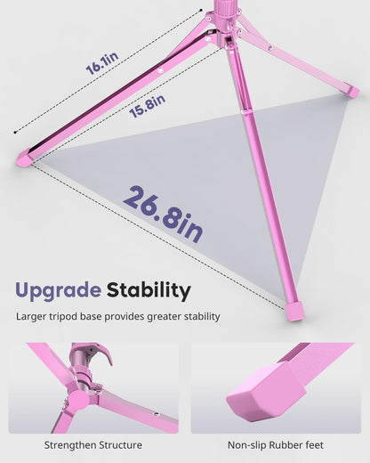 Aureday Phone Tripod, 92" Cell Phone Stand with 15" Gooseneck, Remote and Phone Holder, Overhead & Selfie Stick for Recording/Watching/Vlog, Compatible with iPhone Android, Pink