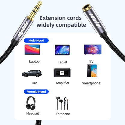8FT 3.5mm Aux Jack Audio Extension Cable,Male to Female,TRS Headphone Extension Cable Compatible with Heaphone, MP3 Players iPhone iPad Tablets Media Player