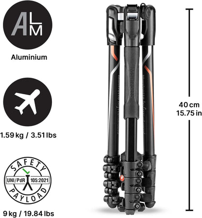 Manfrotto Befree Advanced Camera Tripod Kit Compatible with Sony Alpha7 and Alpha9 Cameras, Tripod Travel Kit with Ball Head and Lever Closure, Aluminium Tripod for Camera Accessories, DSLR,Mirrorless