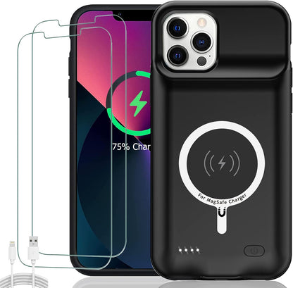 Battery Case for iPhone 12 Pro/ 12 , Upgraded 10000mAh Rechargeable Portable Extended Battery Pack Supported Qi Wireless Charging Case Compatible with iPhone 12 Pro/12 (6.1 inch) Charger Case (Black)