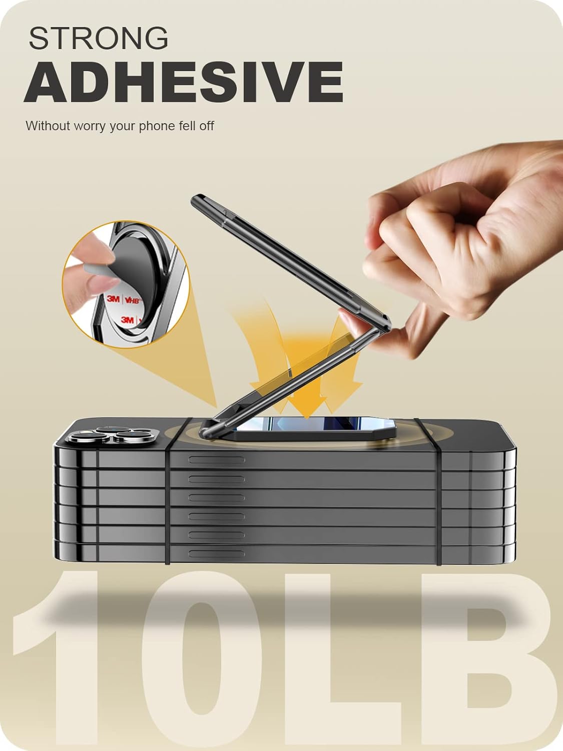 A-LuGei 𝗙𝗼𝗹𝗱𝗮𝗯𝗹𝗲 & 𝗔𝗱𝗷𝘂𝘀𝘁𝗮𝗯𝗹𝗲 Cell Phone Ring Holder Stand, Phone Kickstand for Desk, Cell Phone Holder for Hand, Ring for Back of iPhone, Metal Phone Grip for Magnetic Car Mount