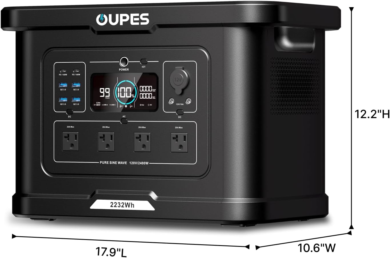 OUPES Exodus 2400 Portable Power Station 2400W (Boost 2600W, Surge 4500W), 2232Wh LiFePO4 Battery Generator, 0-80% Charge in 1.2H, Solar Ready for Home Backup, Camping & RV Essentials