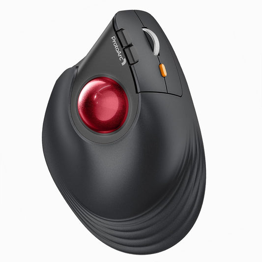 ProtoArc Vertical Wireless Trackball Mouse, EM05 NL Bluetooth Ergonomic Rollerball Mouse Rechargeable Computer Laptop Thumb Mice, 3 Device Connection, Compatible with iPad, Mac, Windows, PC-Red
