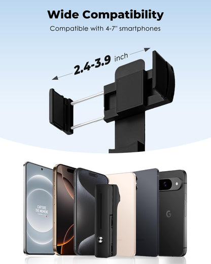 Viozon Portable Selfie Stick, Lightweight Extendable Stainless Steel Tube,All-in-One Compact Selfie Stick with Wireless Remote Compatible with 4-7" iPhone/Android Phones for Vlog/Travel/Filming, Black