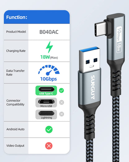 USB C 3.1 Gen 2 Cable, 0.5m USB A to C Nylon Braided 3A Fast Charge & Data Transfer 10Gbps Auto Type C Android Cable Compatible with Galaxy S21 S20 Note 20