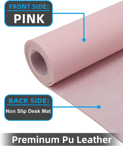 Extra Large Leather Desk Protector, Office Mat, Mouse & Laptop Pad, Non-Slip Blotter, Waterproof Writing Pad - Rose Pink, 55" x 17"