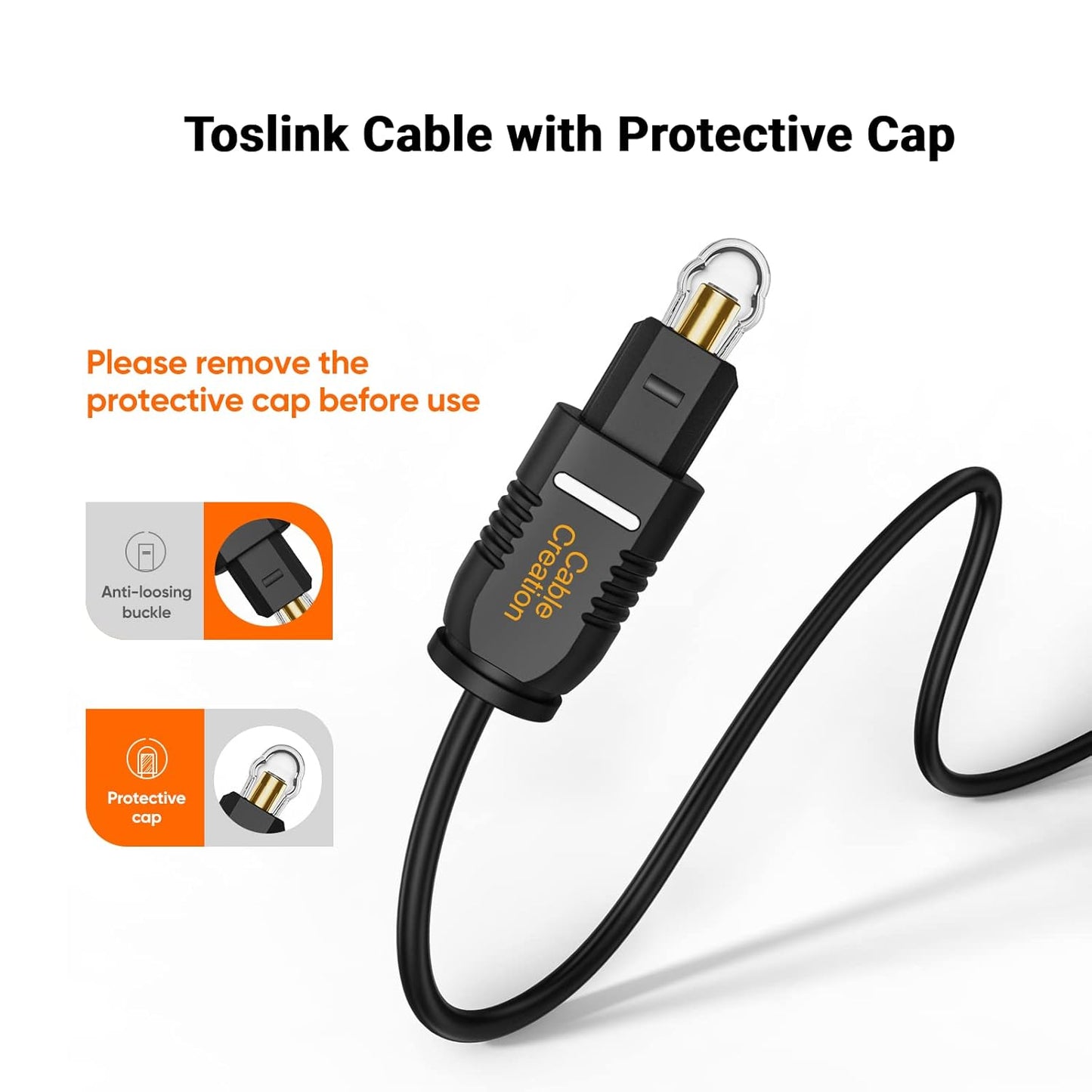 CableCreation Optical Digital Audio Cable 3.3FT, Thin Fiber Optic Toslink Gold Plated S/PDIF Cord for Home Theater, Sound Bar, TV, PS4, VD/CD Player, Game Console& More, Black