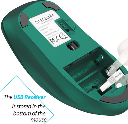 memzuoix 2.4G Wireless Mouse, 1400 DPI Computer Mice USB Receiver, Portable Wireless USB Mouse Battery Powered Cordless Mice for Laptop, PC, Desktop, 5 Buttons (Dark Green)